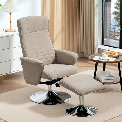 HOMCOM Swivel Recliner Chair with Footstool, Velvet Recliner Armchair with Ottoman, Steel Base, Upholstered Reclining Chair for Living Room, Bedroom, Office, Beige 