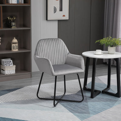 HOMCOM Modern Arm Chair Upholstered Accent Chair with Metal Base for Living Room Grey 