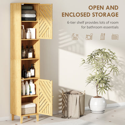 HOMCOM Multi-Storage Bamboo Door Bathroom Cabinet - Natural Finish 