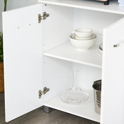 HOMCOM Kitchen Cupboard, 183cm Tall Storage Cabinet with Countertop, Sideboard with 3 Drawers, 4 Doors and Open Shelves, 100W x 39.5D x 183.5H cm, White 