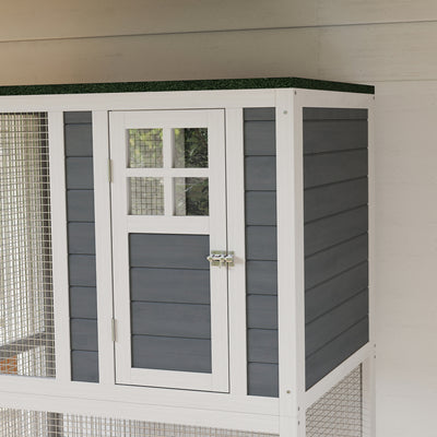 PawHut Wooden Catio Cat Outdoor Enclosure, Cat Cage with Waterproof Roof, Platforms, for Multiple Cats, White 