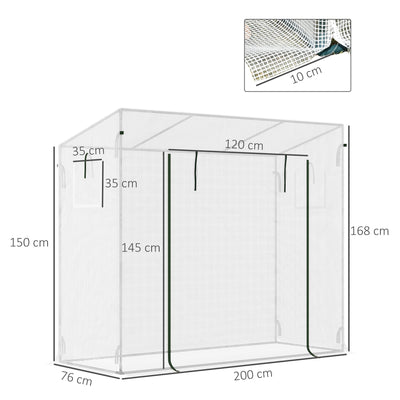 Outsunny Small Walk-in Garden Greenhouse with Steel Frame, Large Roll-up Door and Windows, 200Lx76Wx168Hcm, White 