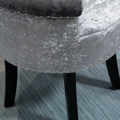 HOMCOM Dressing Table Stool with Rubber Wood Legs, Ice Velvet Vanity Stool for Living Room Bedroom, Grey 