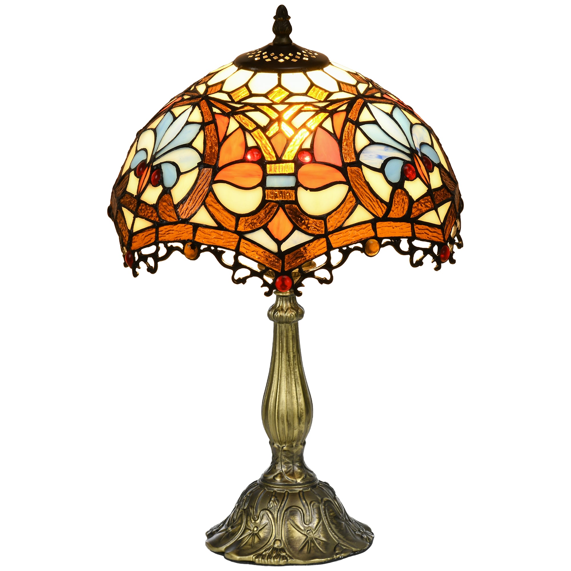 HOMCOM Stained Glass Table Lamp, Handcrafted Artisan Collectible, Suitable for Living Room and Bedside, Multi-Coloured, \'d0\'a431 x 48Hcm, Zinc Alloy. 