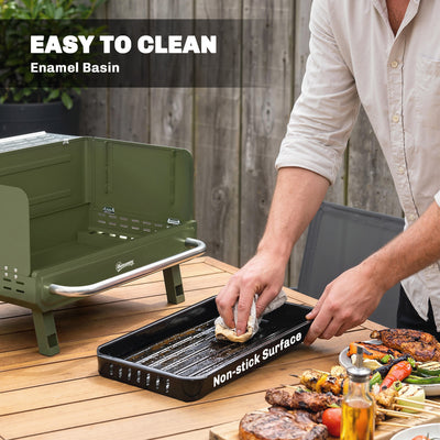 Outsunny Portable BBQ Grill, Charcoal Barbecue Grill with Adjustable Grates, Foldable Legs, Side Shelf for Camping Travel, Green 
