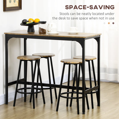 HOMCOM Five-Piece Industrial-Style Bar Table Set - Brown/Black 