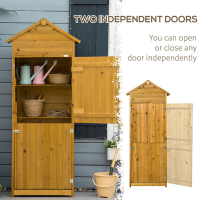 Outsunny Wooden Garden Storage Shed Utility Gardener Cabinet w/ 3 Shelves and 2 Door, 191.5cm x 79cm x 49cm, Natural wood effect 