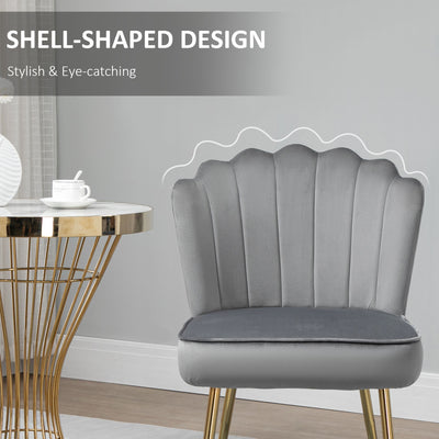 HOMCOM Velvet-Feel Shell Accent Chair - Grey 