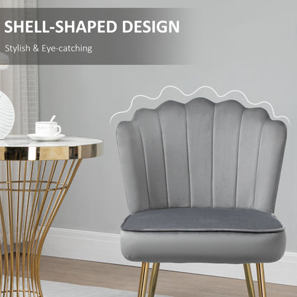 HOMCOM Velvet-Feel Shell Accent Chair - Grey 