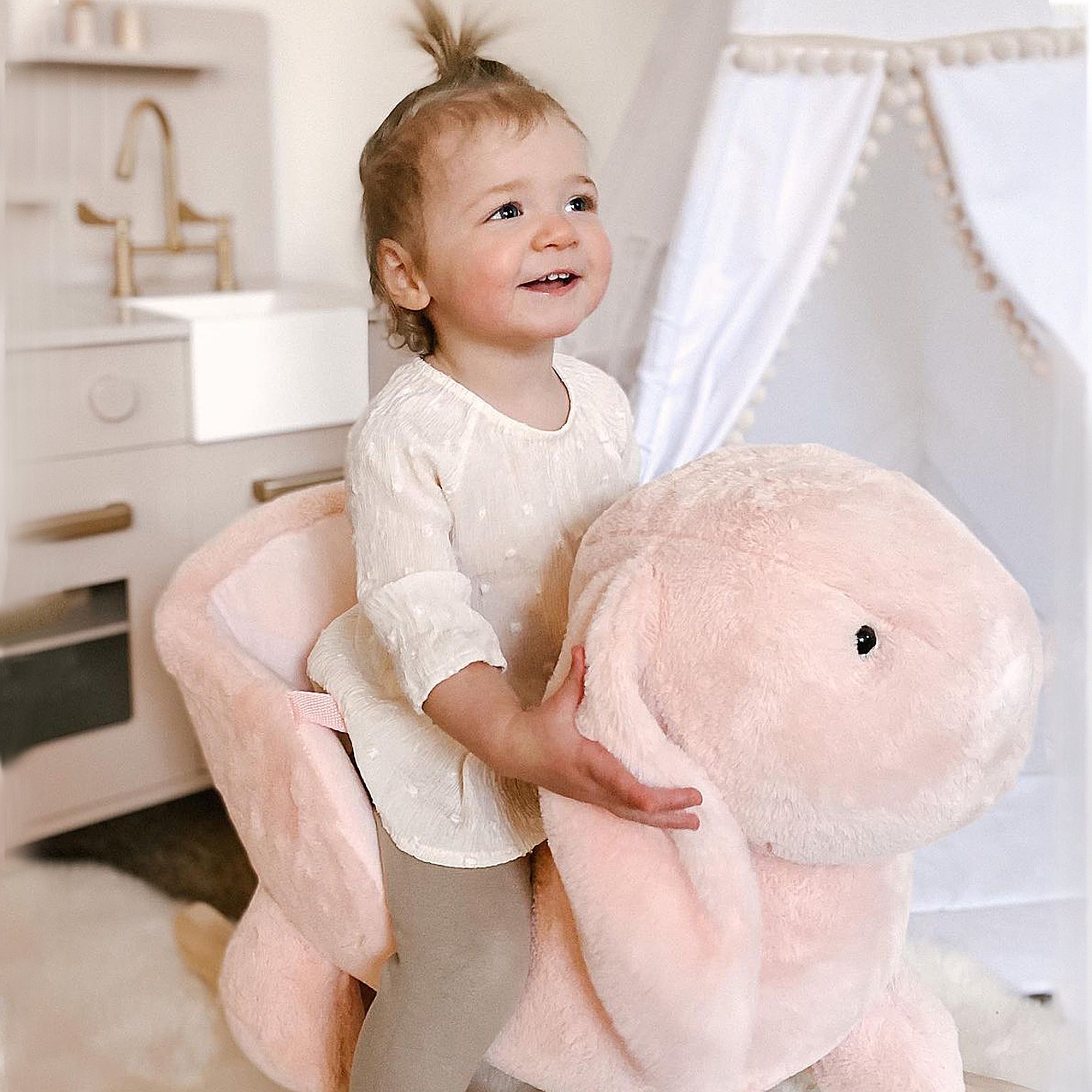 HOMCOM Kids Children Rocking Horse Plush Ride On Rabbit Seat w/ Sound Wood Base Seat Safety Belt Toddler Baby Toy Rocker Pink 18 - 36 Months 
