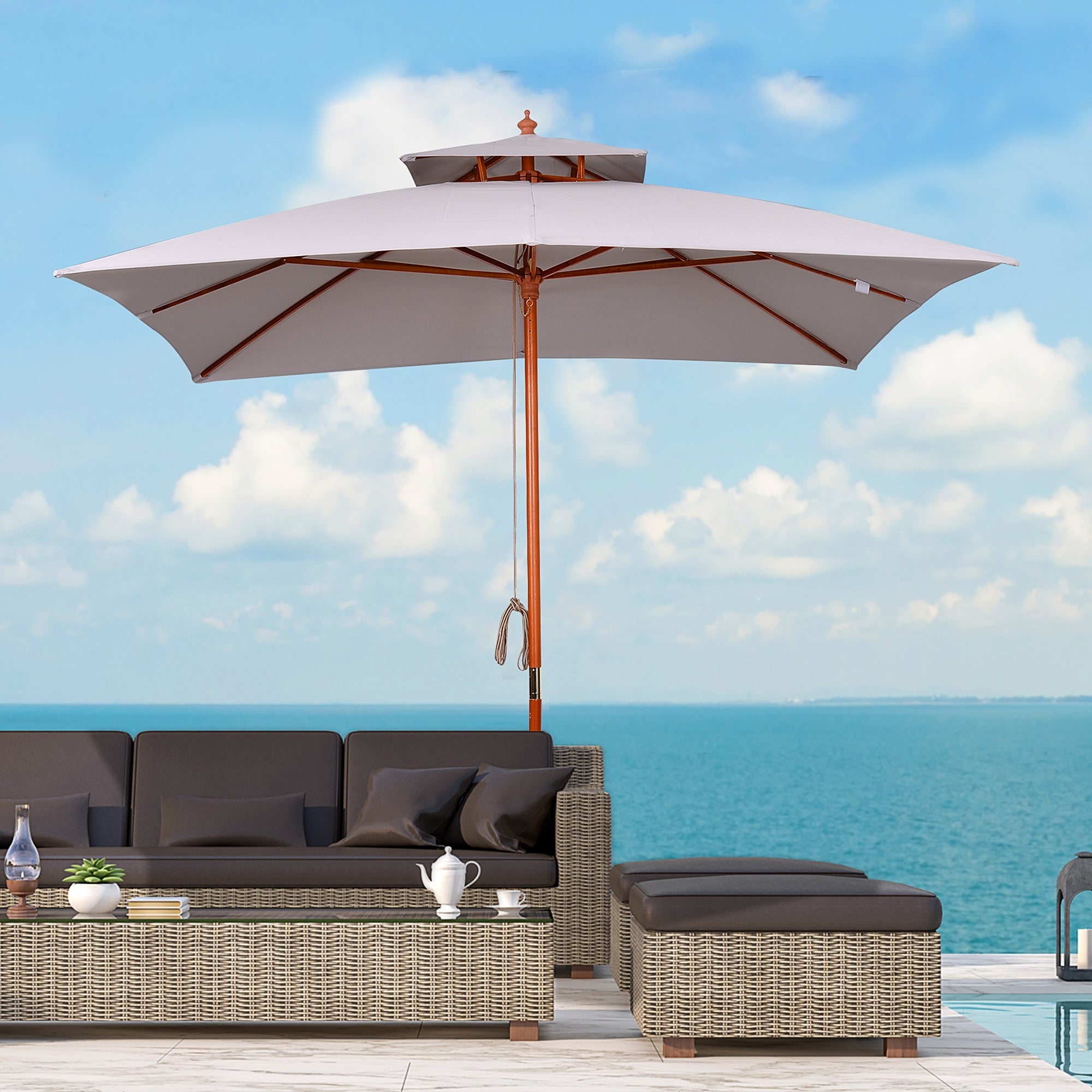 Outsunny 3 x 3 (m) Garden Umbrella, Large Parasol, Outdoor Sunshade Canopy with Double Tier, Grey 