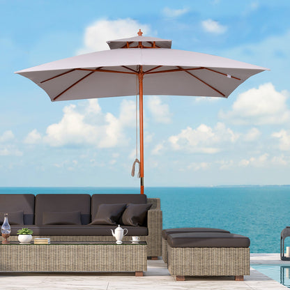 Outsunny 3 x 3 (m) Garden Umbrella, Large Parasol, Outdoor Sunshade Canopy with Double Tier, Grey 