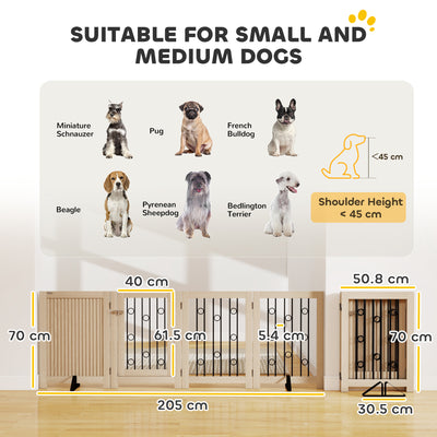 PawHut 4 Panel Freestanding Pet Gate, Indoor Dog Barrier with Lockable Door, Support Feet, 360° Flexible Hinges, Oak 