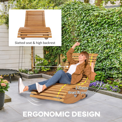 Outsunny Outdoor Rocking Chair w/ Slatted Seat, Wooden Rocking Chair, 130cm x 60cm x 60cm, Teak 