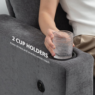 HOMCOM 3 Seater Sofa with USB Ports & Cup Holders - Grey 