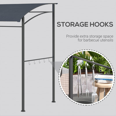 Outsunny 2.2 x 1.5 m BBQ Grill Gazebo Tent, Garden Grill with Metal Frame, Curved Canopy and 10 Hooks, Outdoor Sun Shade, Grey 