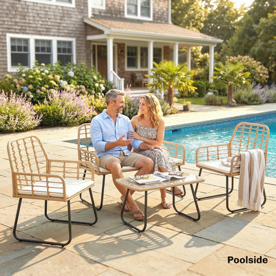 Outsunny 4 Piece Rattan Garden Furniture Set, Outdoor Patio Furniture with Loveseat, Armchairs and Coffee Table 