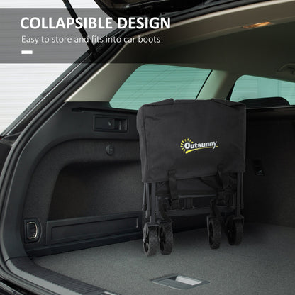 Outsunny 41L Festival Trolley on Wheels, Small Garden Folding Trolley Cart, 60kg Heavy Duty Collapsible Folding Wagon with Adjustable Handle and Carrying Bag for Beach, Camping, Festival, Black 