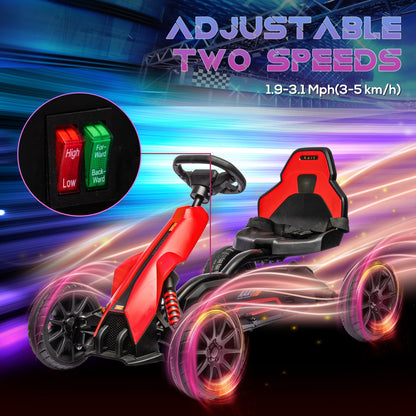HOMCOM 12V Electric Go Kart for Kids, Ride-On Racing Go Kart with Forward Reversing, Rechargeable Battery, 2 Speeds, for Boys Girls Aged 3-8 Years Old - Red 