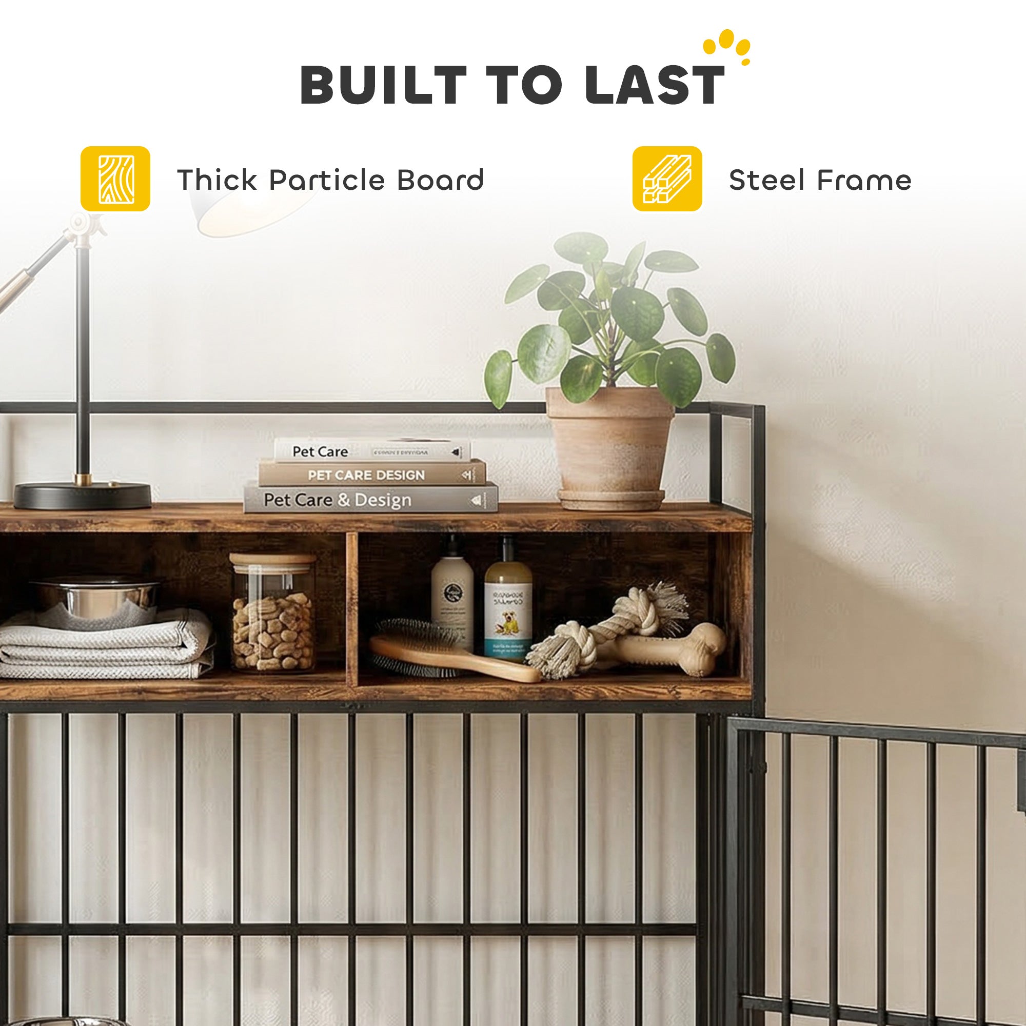 PawHut Dog Crate Furniture, Dog Cage with Rotatable Feeding Station and Storage Shelves, End Side Table Indoor Pet Kenne 