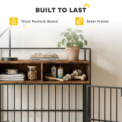 PawHut Dog Crate Furniture, Dog Cage with Rotatable Feeding Station and Storage Shelves, End Side Table Indoor Pet Kenne 