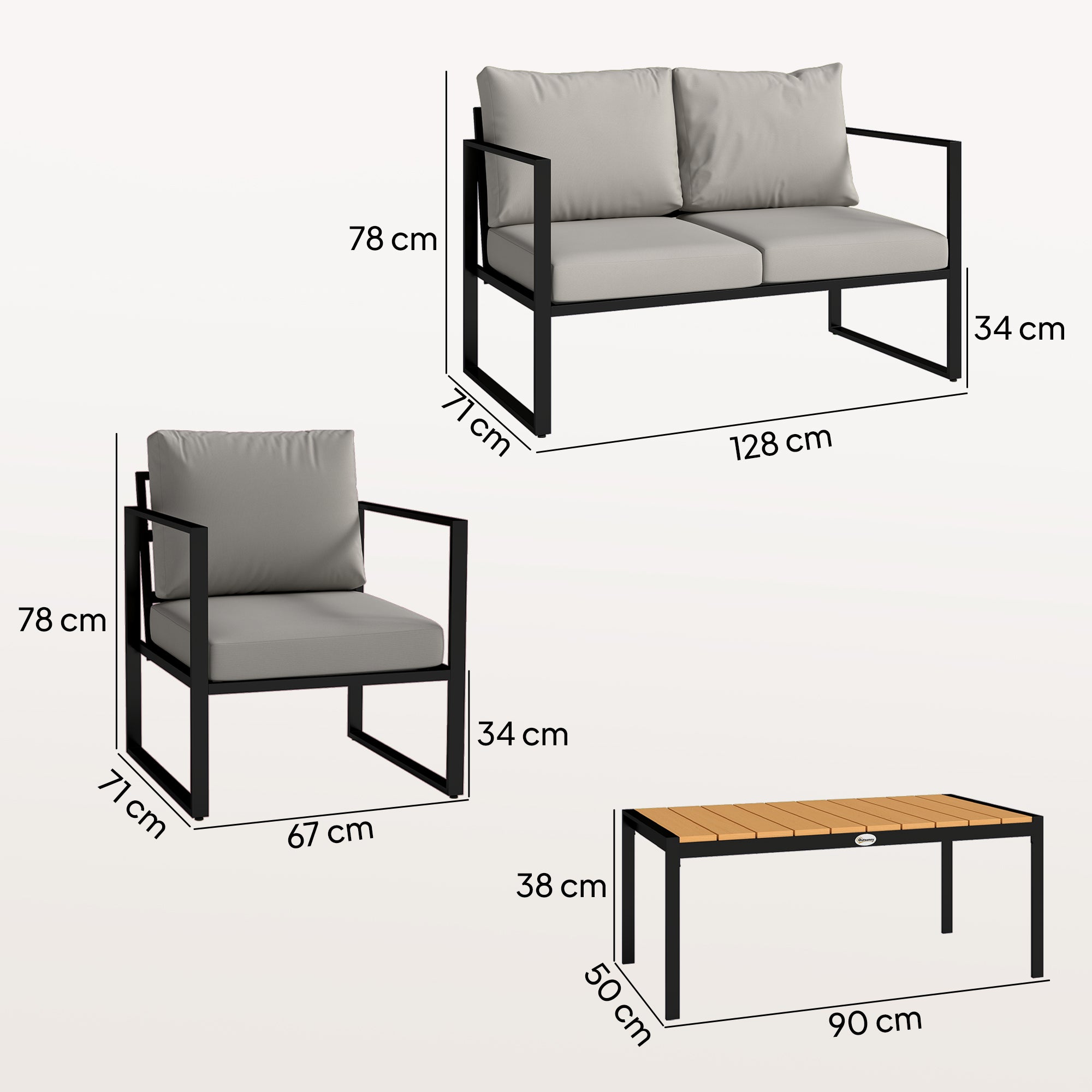 Outsunny Outdoor Garden Furniture Set, 4 Piece Patio Furniture with Slatted Table, Indoor Outdoor Balcony Patio Conservatory Set 