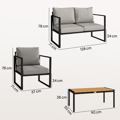 Outsunny Outdoor Garden Furniture Set, 4 Piece Patio Furniture with Slatted Table, Indoor Outdoor Balcony Patio Conservatory Set 