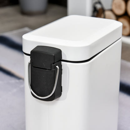 HOMCOM 5L Rectangular Compact Bin Steel Body Removable Bucket Quiet-Close Lid w/ Pedal Lid Rubbish Trash Can Home Office Bedroom Bathroom Living Room Garbage Tidy Clean White 