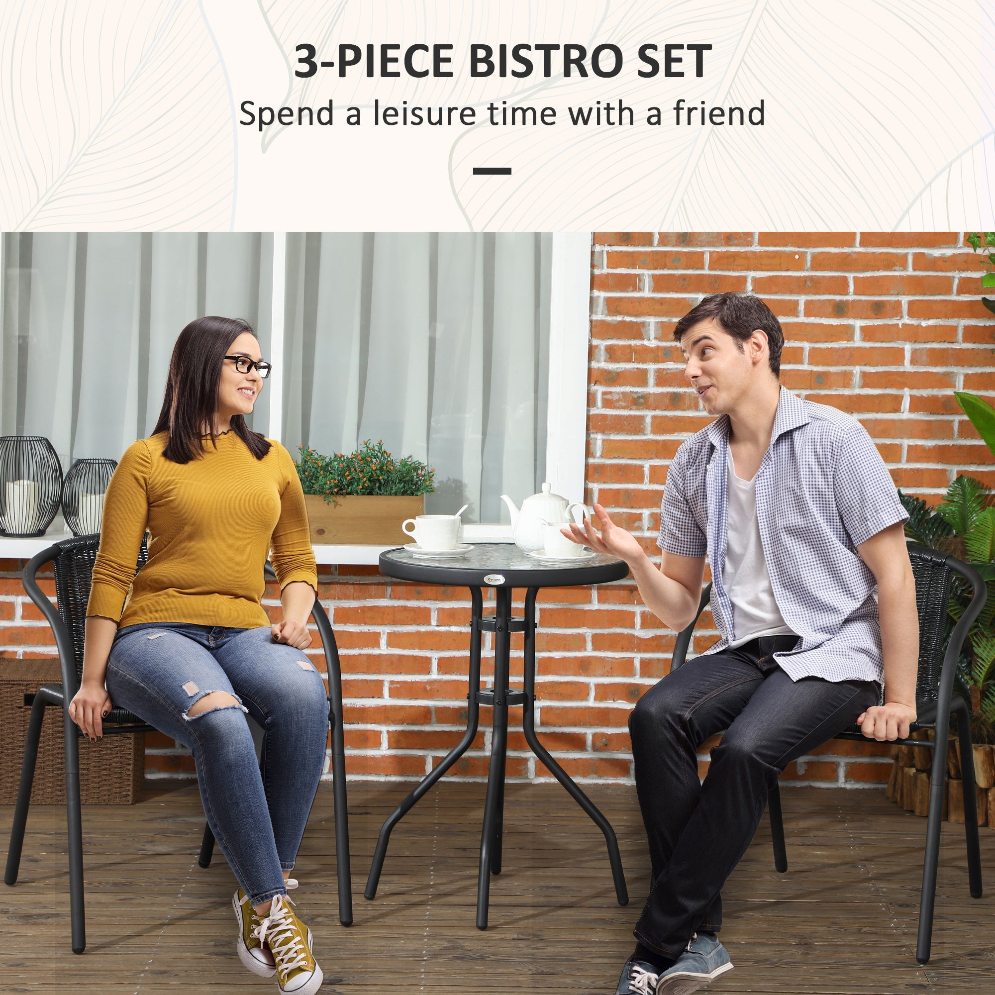 Outsunny 3 Pieces Rattan Bistro Set - Black 