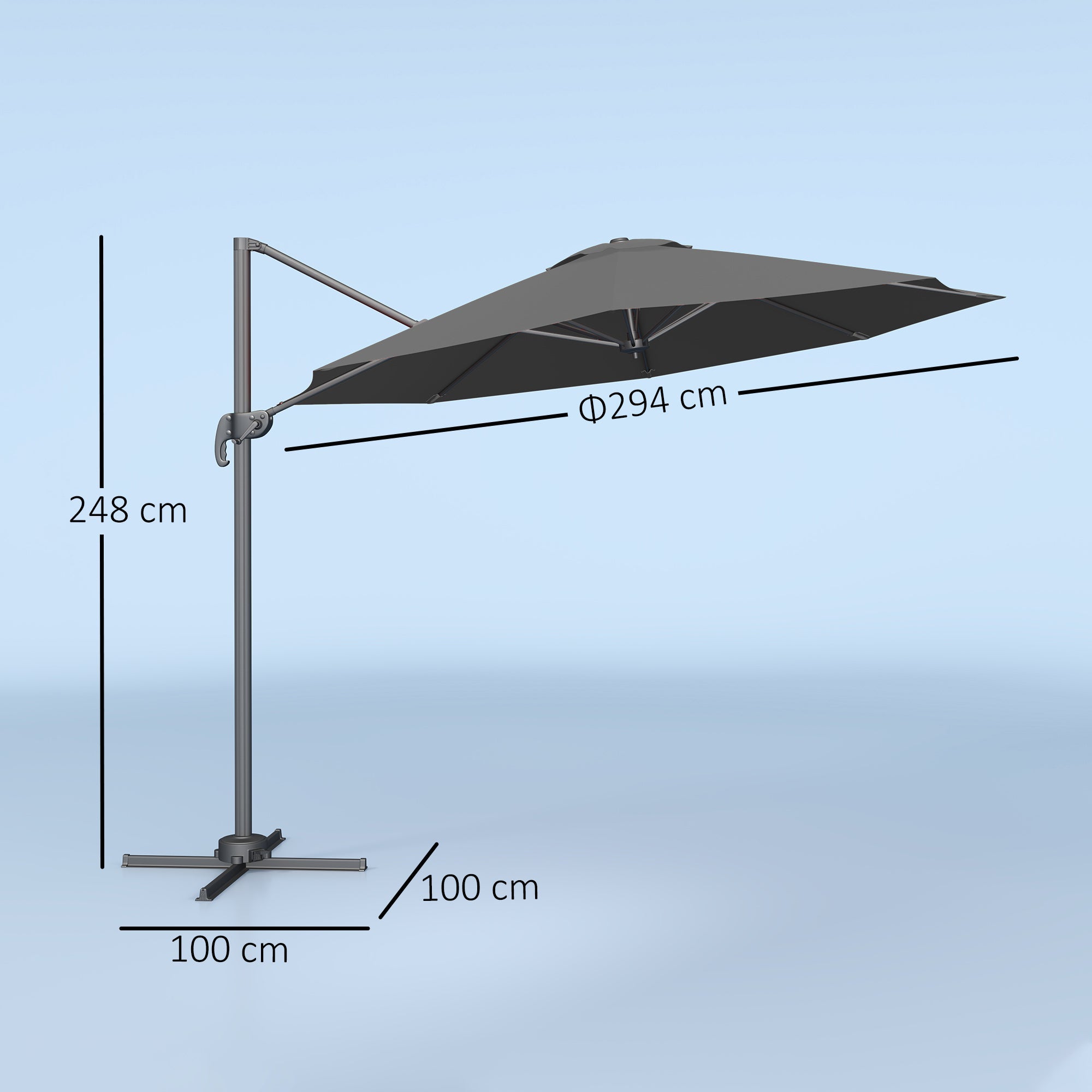 Outsunny 3 x 3(m) Cantilever Parasol with Cross Base, Garden Umbrella with 360° Rotation, Crank Handle and Tilt for Outdoor, Black 