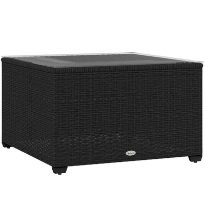 Outsunny 62 x 62cm Glass-Top Rattan Side Table - Black 