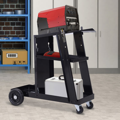 DURHAND Welding Cart Welder Trolley Garage for Gas Bottles w/ Safety Chain, Wheels, Black 
