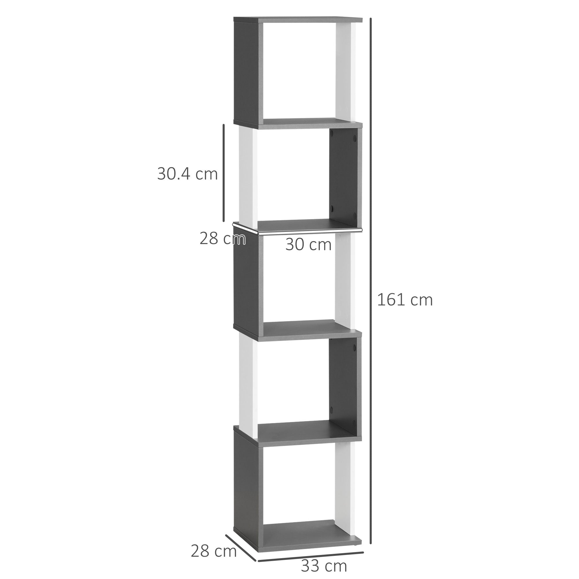 HOMCOM Modern 5-Tier Bookshelf, Freestanding Bookcase Storage Shelving for Living Room Home Office Study, White and Dark Grey 