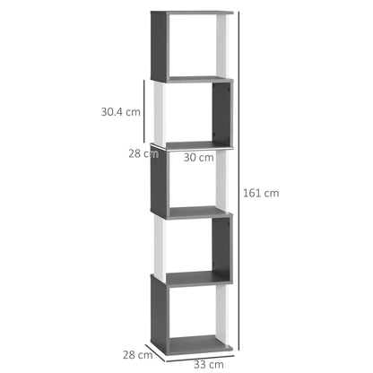 HOMCOM Modern 5-Tier Bookshelf, Freestanding Bookcase Storage Shelving for Living Room Home Office Study, White and Dark Grey 