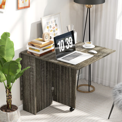 HOMCOM Folding Dining Table, Drop Leaf Table with 2-Tier Shelves, Rolling Casters, for Small Spaces, Kitchen, Grey 