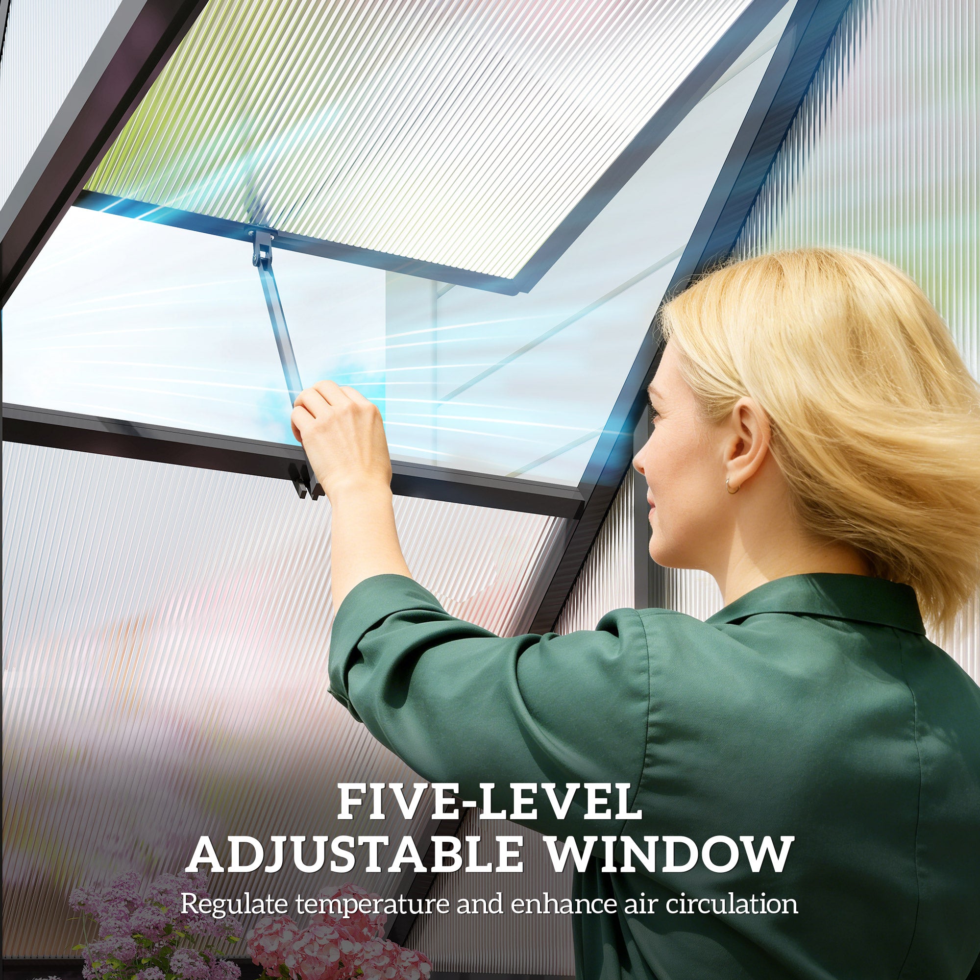 Outsunny Polycarbonate Greenhouse with Swing Door and Adjustable Window, Walk-in Greenhouse, 5.5 x 2ft, Black 