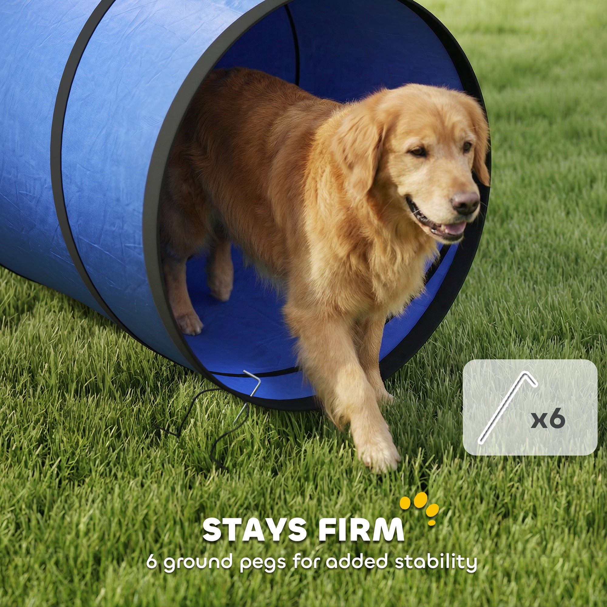 PawHut Dog Tunnel, 500 x 60 cm, Foldable Play Tunnel with 6 Pegs and Bag, Tear-Resistant Outdoor Dog Agility Equipment, Blue 