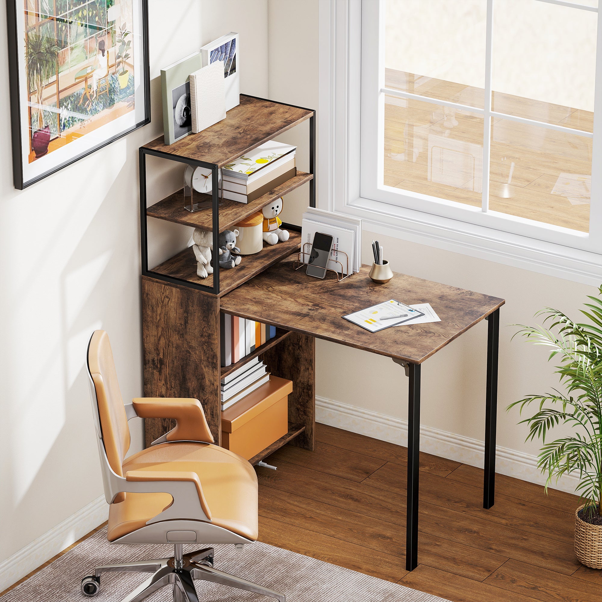 HOMCOM Folding Shelf and Work Table - Brown/Black 