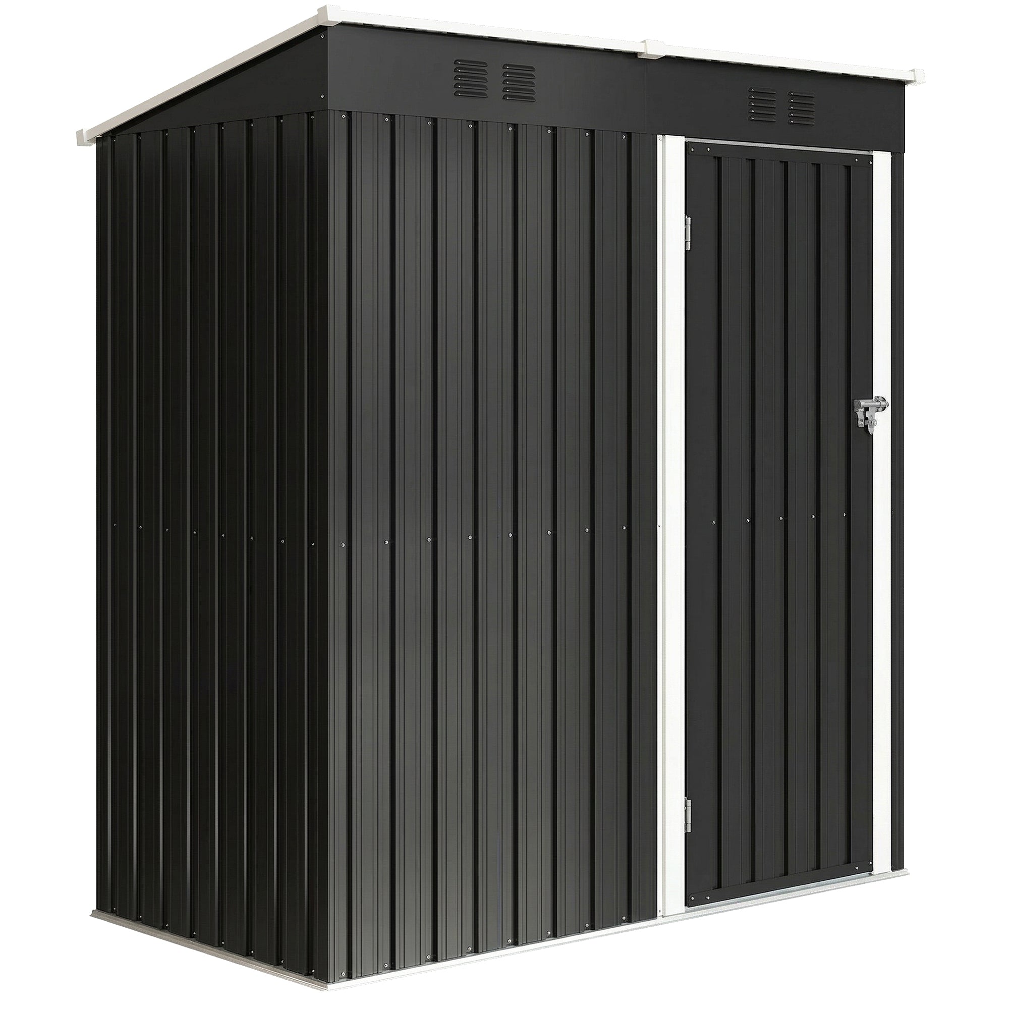 Outsunny 5 x 3 ft Lean-to Garden Shed, Outdoor Storage Shed with Lockable Door and Vents, Dark Grey 