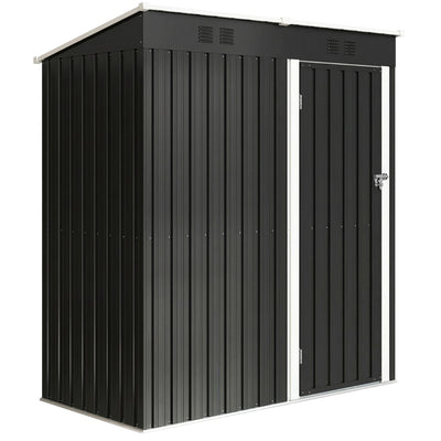 Outsunny 5 x 3 ft Lean-to Garden Shed, Outdoor Storage Shed with Lockable Door and Vents, Dark Grey 