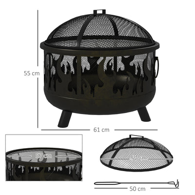 Outsunny Steel Fire Pit BBQ, with Poker - Black 