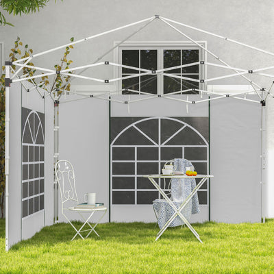 Outsunny Gazebo Side Panels, 2 Pack Sides Replacement, for 3x3(m) or 3x6m Pop Up Gazebo, with Windows and Doors, White 