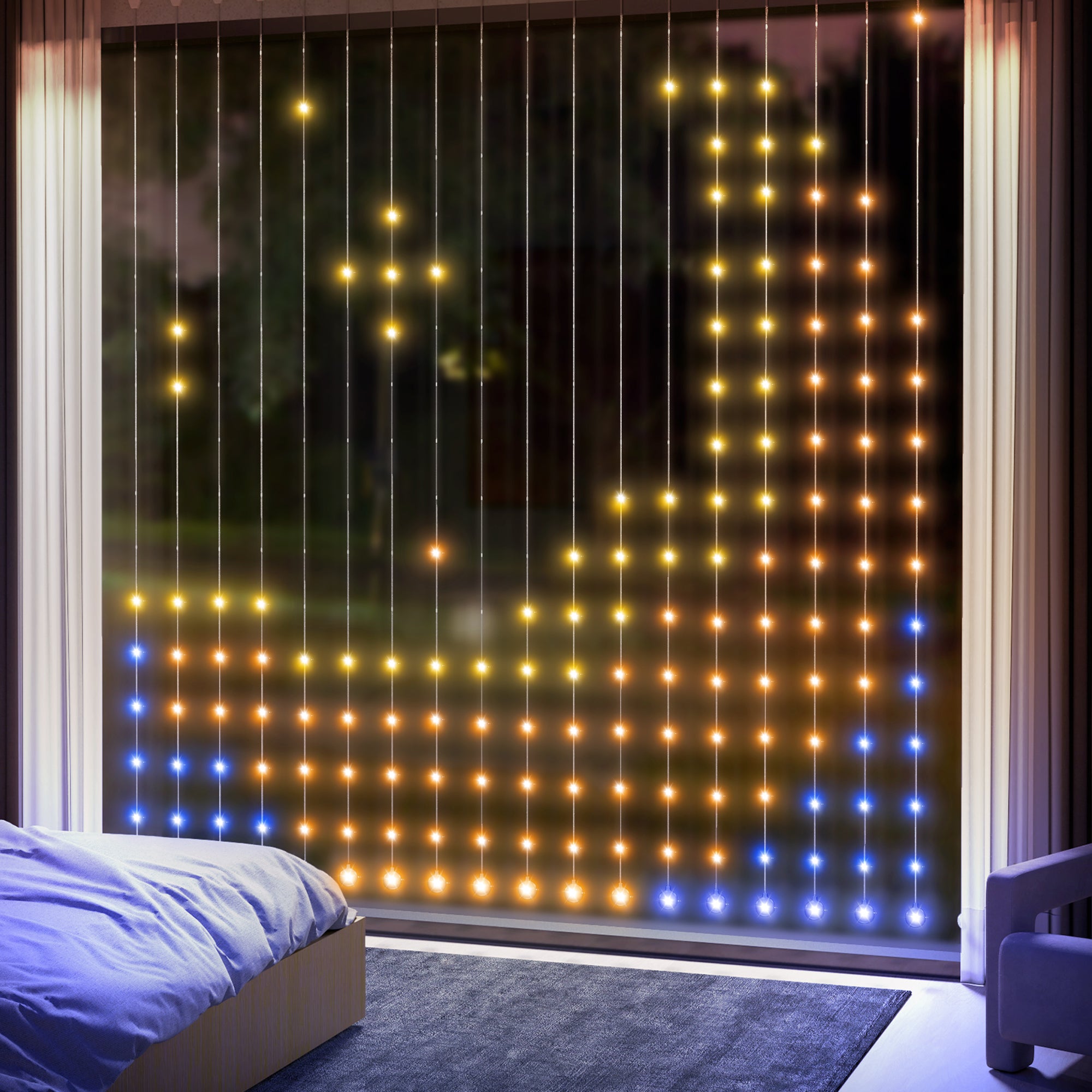 HOMCOM LED Curtain Lights, Smart Curtain Fairy Lights Plug In, Colour Changing Wall Lights with Remote, App, Dynamic DIY Hanging Window String Lights for Bedroom Living Room, 3x3(m), 400 RGBIC LED 