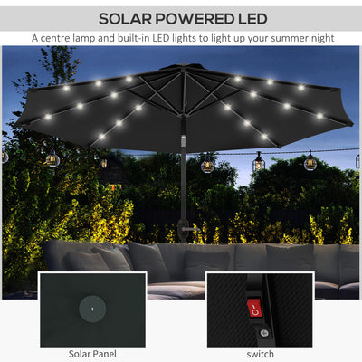 Outsunny 2.7m Outdoor Patio Garden Umbrella Parasol with Tilt Crank and 24 LEDs Lights, Black 