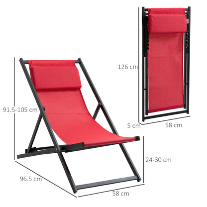 Outsunny Set of 2 Folding Garden Beach Aluminium Frame Deck Chairs Deckchairs Seaside Folding Garden Patio Lounger, Red 
