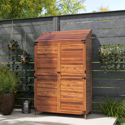Outsunny 59 x 103.5 cm Two-Tier Wooden Garden Shed - Brown 