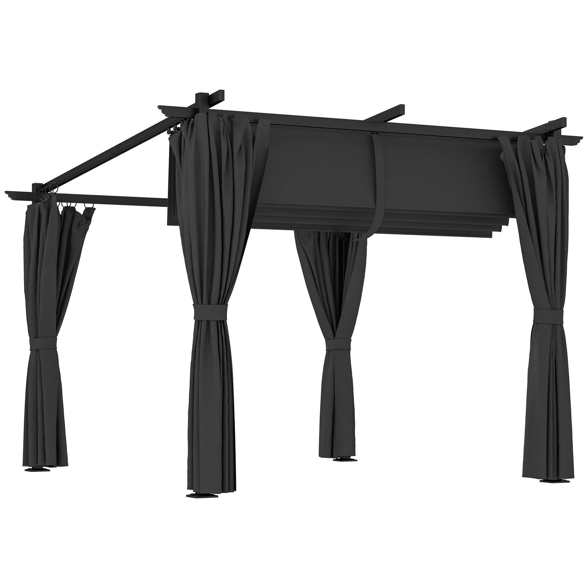 Outsunny 3 x 3 m Retractable Roof Pergola, with Curtains - Dark Grey 