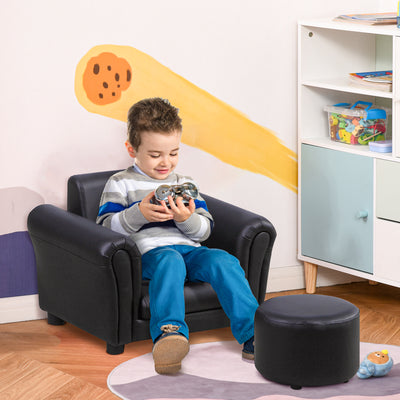 HOMCOM Toddler Chair Single Seater Kids Sofa Set, 54 x 42 x 41cm, Kids Sofa with Stool, Black 