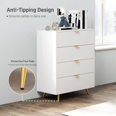 HOMCOM Elegant Four-Drawer Bedside Table - White 