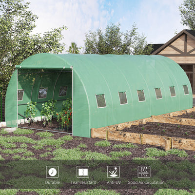 Outsunny 6 x 3 x 2 m Polytunnel Greenhouse with Roll-up Door and 12 Mesh Windows, Walk-in Garden Tunnel Warm House Tent with UV-resistant PE Cover and Galvanised Steel Frame, Green 